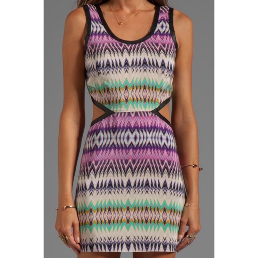 Parker Slash cutout leather trim sleeveless dress